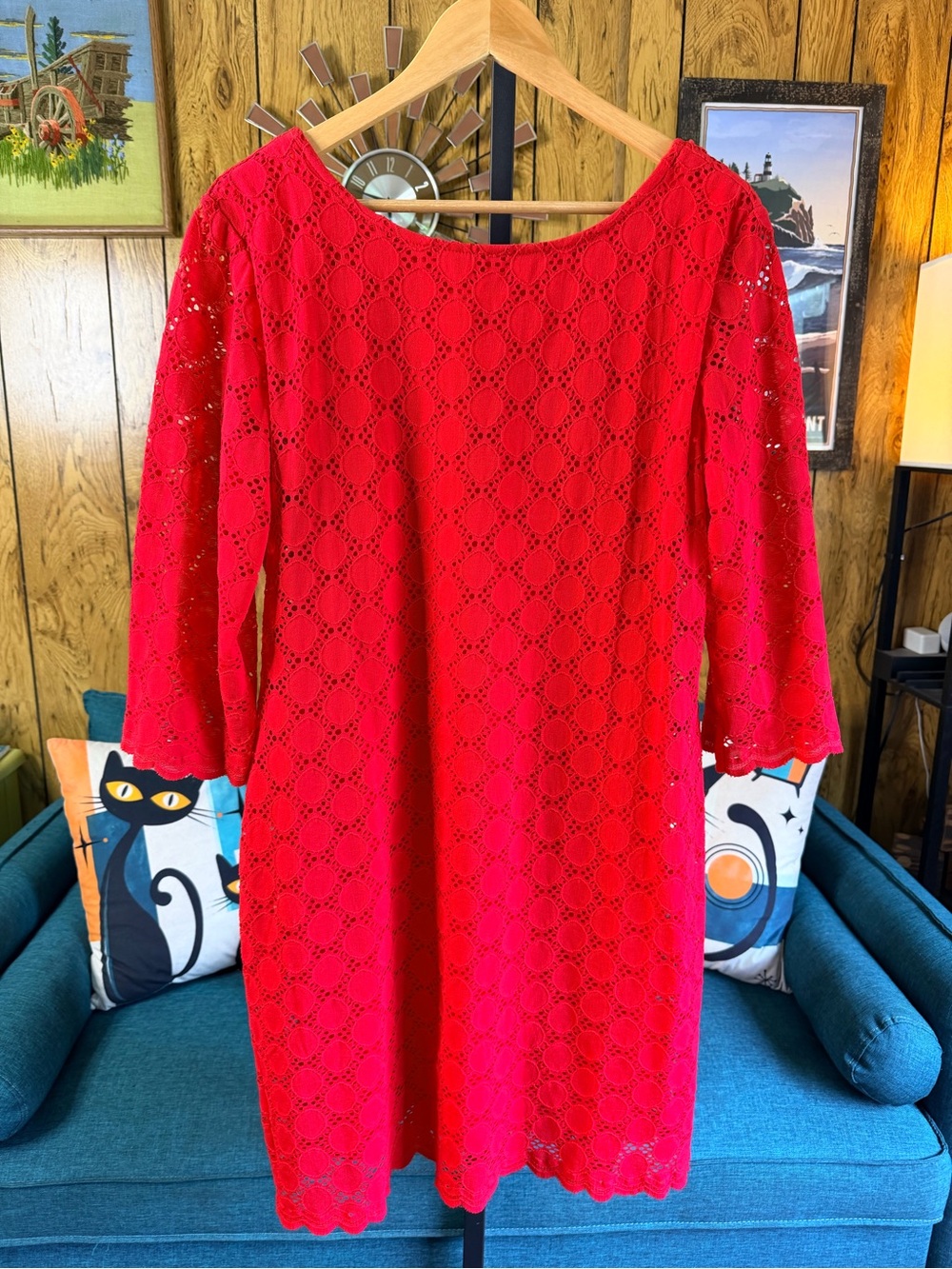 Ronni Nicole Red Knit Lace Sheath Dress
